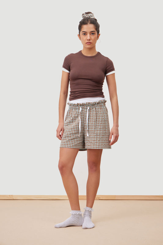 Pantalones Cortos Vichy Marrón y Azul